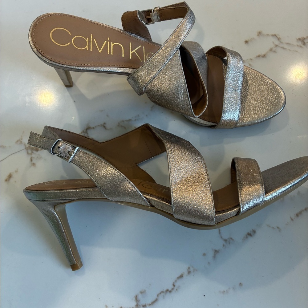 Calvin Klein lancy gold strap heels size 9.5